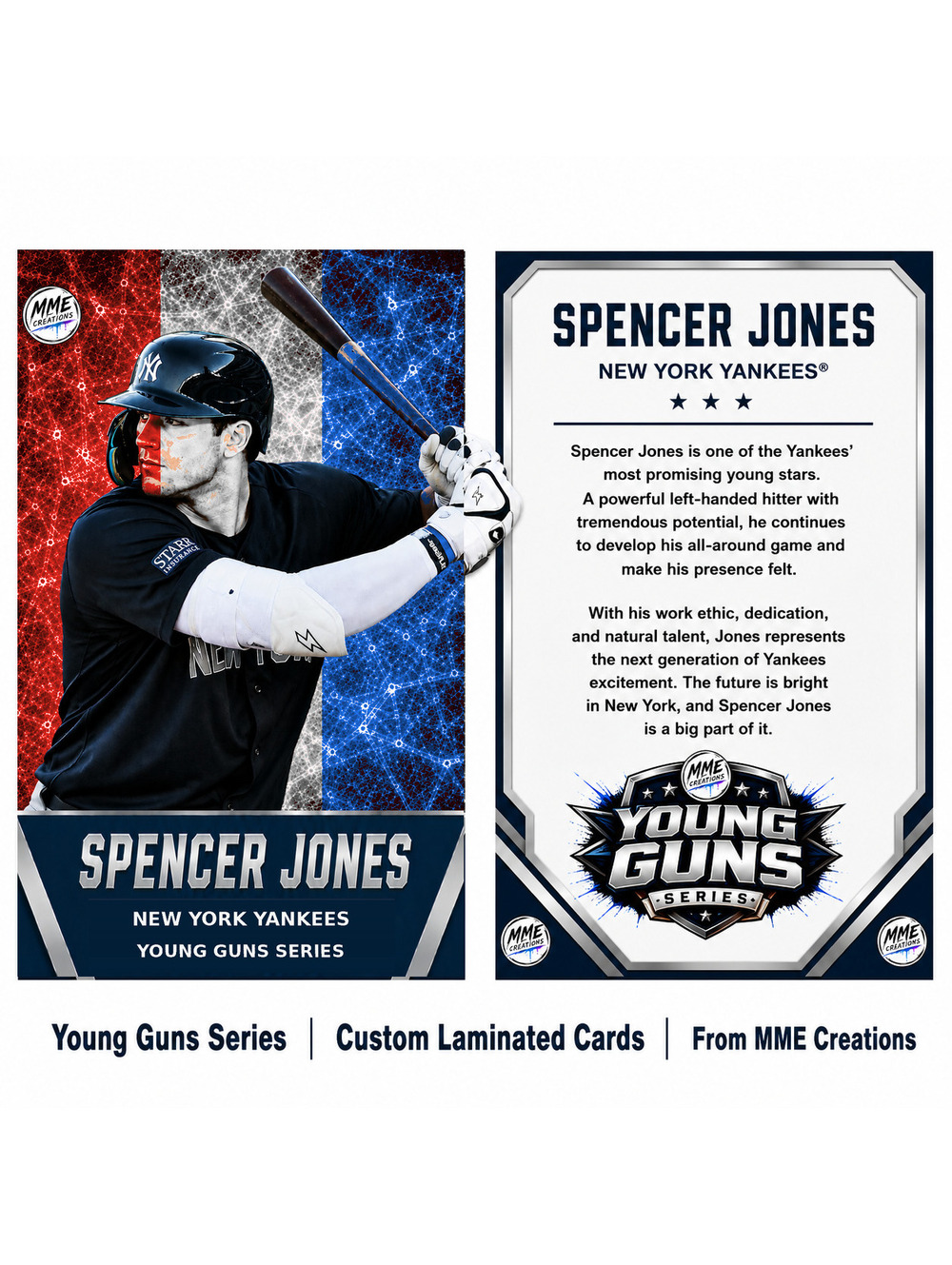 4231 Spencer Jones | Young Guns | Laminated Custom Baseball Card | R/W/B Ice2